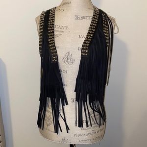 Black Studded Fringe Vest